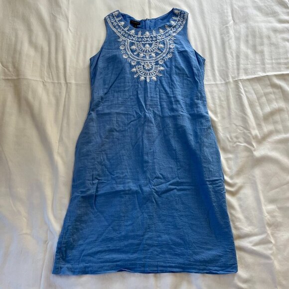 Talbots Dresses & Skirts - Talbots Light Blue White Embroidered Midi Sleeveless Pencil Dress | Size 6